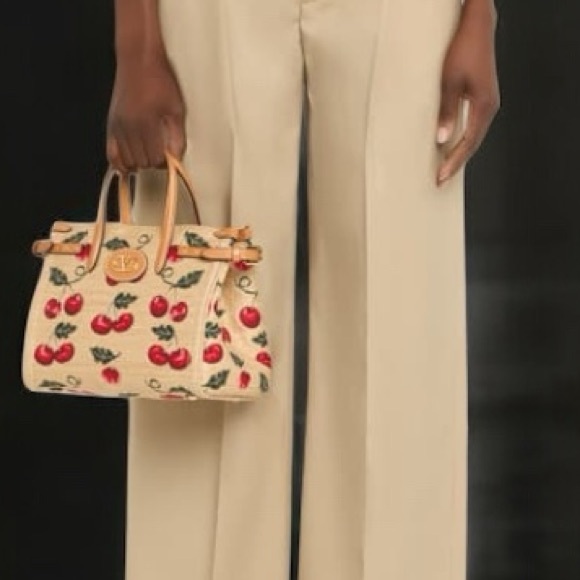 Cute VALENTINO GARAVANI Antibes Small Raffia Cherry Jacquard Tote Bag - Picture 6 of 16